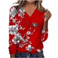 thumbnail image 2 of Craaazy Women's Fashion Printed Fall Gifts Tunics Long Sleeve Tops V Neck Shirts Loose Casual Blouses with Decor Button, 2 of 7