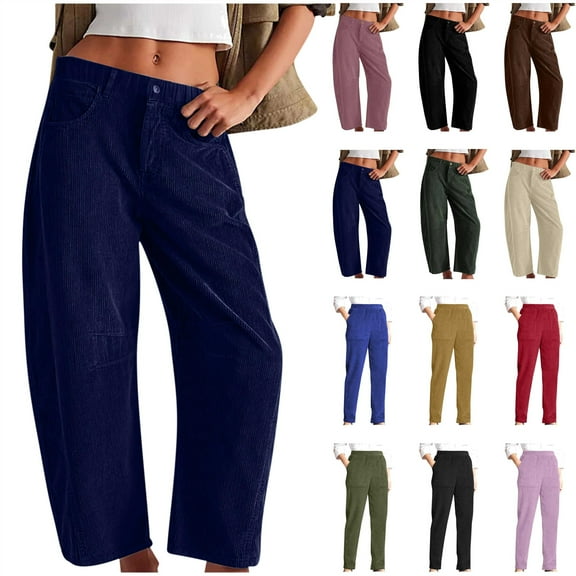QATAINLAV Womens Baggy Wide Leg Corduroy Pants Casual Barrel Button High Waisted Lounge Trousers Fashion Clothrs for Teen Girls, Pink, S