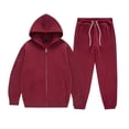 thumbnail image 2 of GiLiling Girls Boys Fleece Lined 2 Piece Sweatsuit Zip Up Hoodie and Jogger Sweatpants Casual Winter Wear (Wine, 13-14 Years), 2 of 4