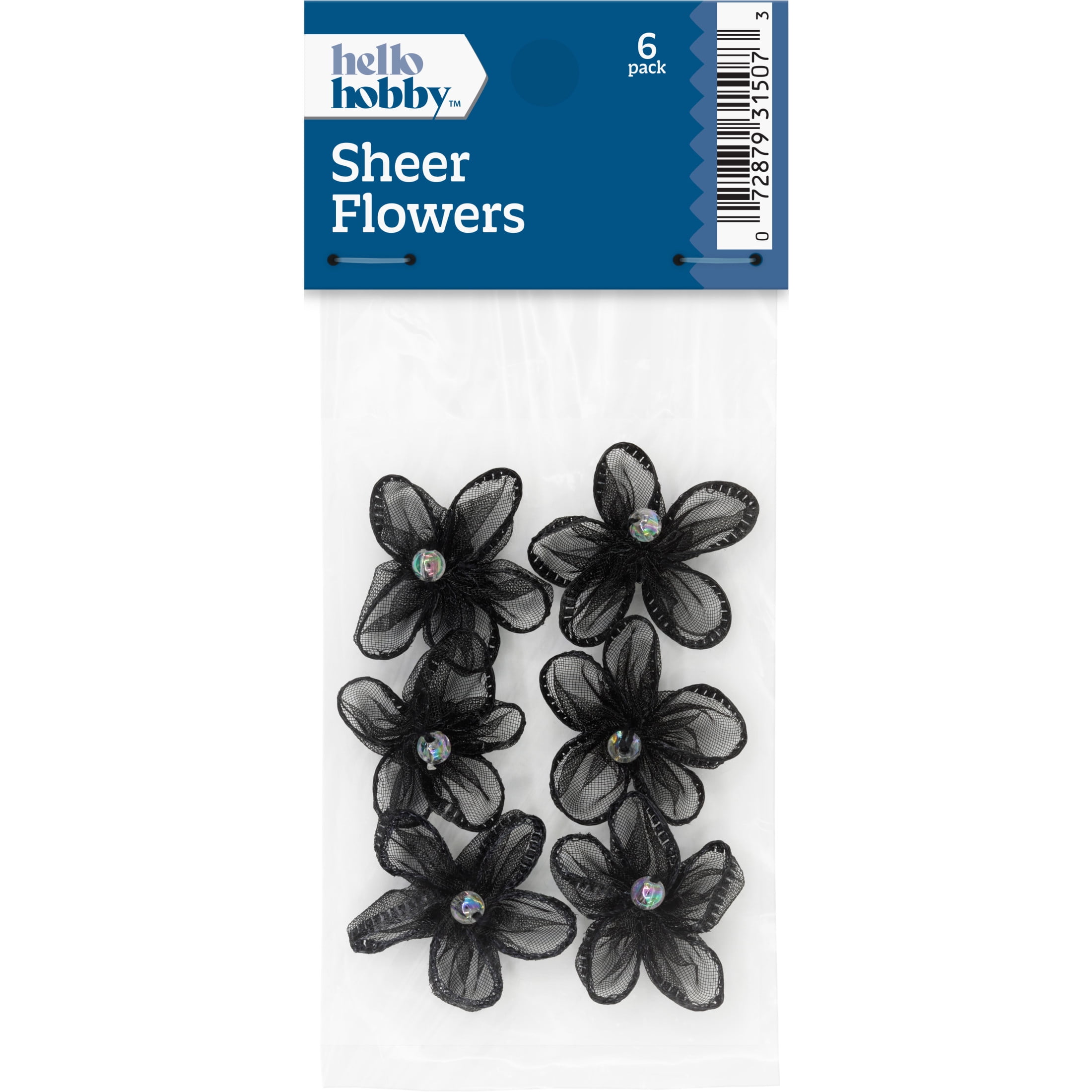 Hello Hobby Accessory Sheer Flowers, Black, 6 piece
