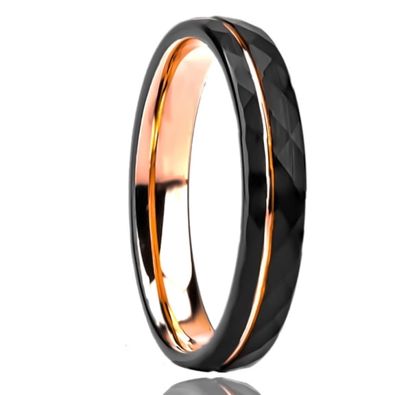 Tungsten Carbide Two-tone Ring Rose Gold and Black Diamond-cut Sandblasted Finish Unisex Tungsten Steel Couple Rings