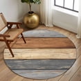thumbnail image 3 of Farmhouse Haze Blue Brown Round Rug 7ft Washable Circle Rugs Non Slip Vintage Wooden Striped Large Area Rug Indoor Floor Carpet for Bedroom Kitchen Living Room Home Office Dining Room Nursery, 3 of 8