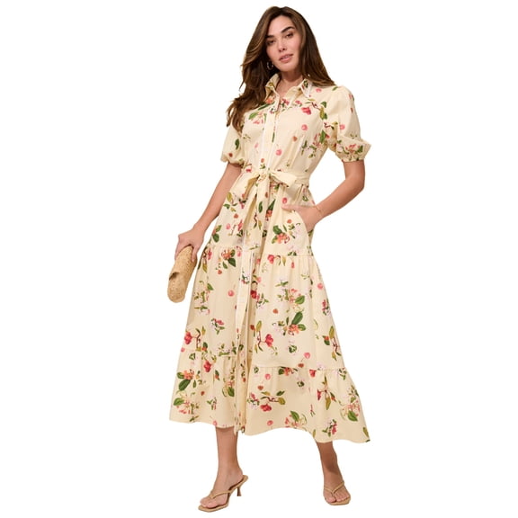 Roaman's Women's Plus Size Button-Front Short Sleeve Tiered Shirtdress