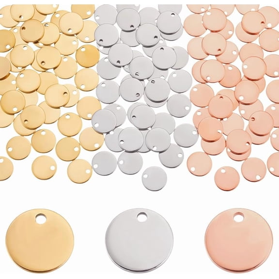 120Pcs Stainless Steel Stamping Blanks 3 Colors Flat Round Engraved Charm Pendant with Holes 10mm Jewelry Blank Tags DIY
