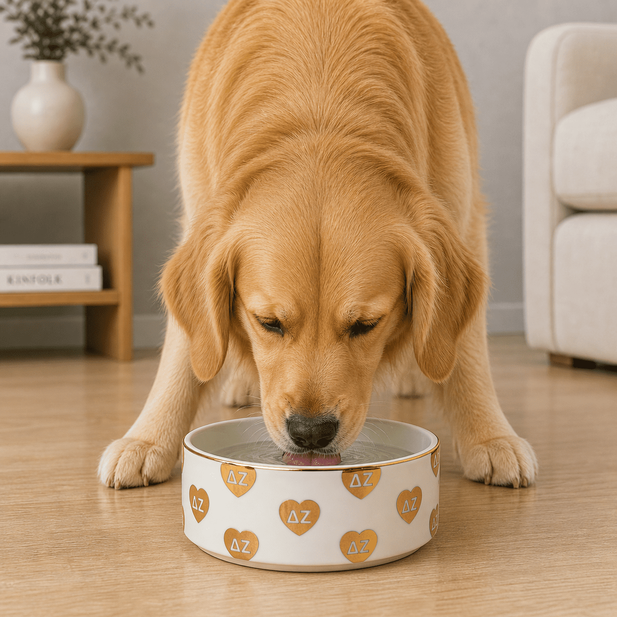 Sorority Shop Delta Zeta Pet Bowl, 6" Ceramic Bowl for Dogs and Cats, Heart Design with Sorority Greek Letters, Use for Food or Water
