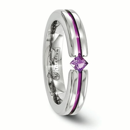 Edward Mirell Titanium Amethyst and Grooved Pink Anodized 4mm Wedding-