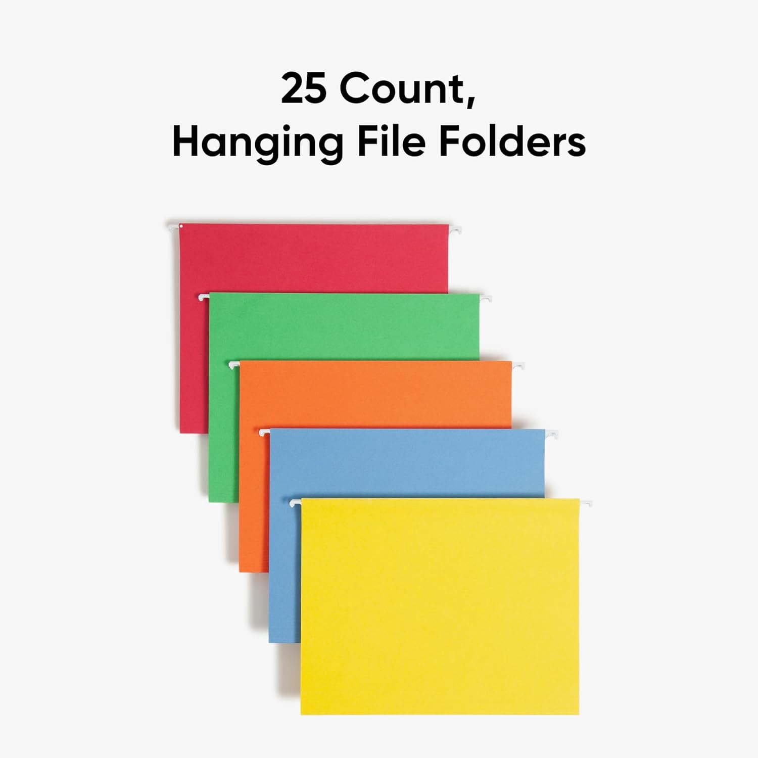 Standard Hanging File Folders, 25 Count, Assorted Primaries, 1/5-Cut Adjustable Tabs, Letter Size (64059)