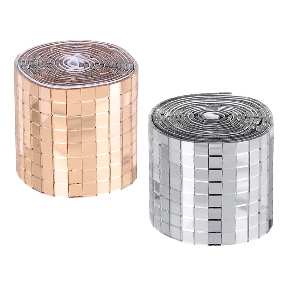Uxcell Self Adhesive Glass Mirror Mosaic Tiles 3200 Pcs 0.2'' x 0.2'' Disco Tiles 2 Rolls Rose Gold Silver
