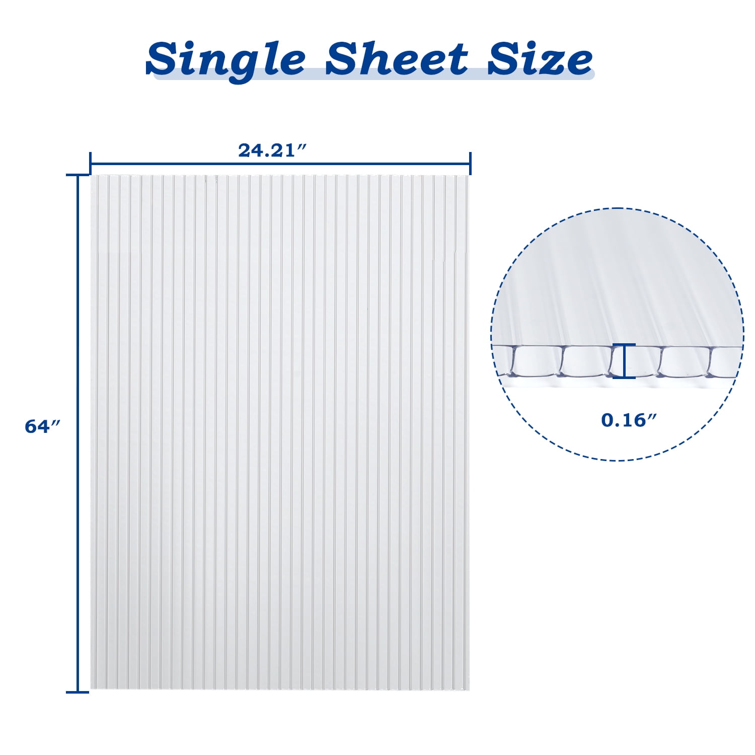 Aoodor 6PCS 24'' (W) x 64'' (L) x 0.16'' Polycarbonate Greenhouse Panel Waterproof UV Protected Reinforced Clear Sheets, Outdoor Garden and Greenhouse Covering