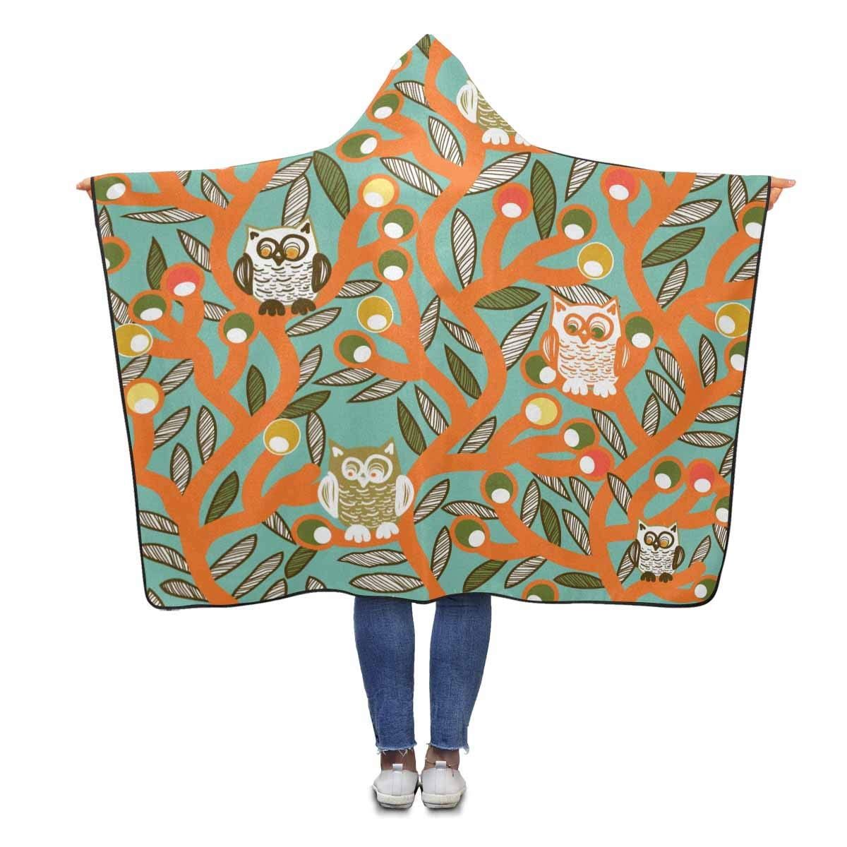 HATIART Owl Leaves Wearable Hooded Blanket 56x80 inches Adults Girls Boys Throw Blankets Wrap