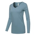 thumbnail image 2 of A2Y Women's Basic Solid Soft Cotton Long Sleeve V-neck Top T-shirt Cement 1XL, 2 of 3
