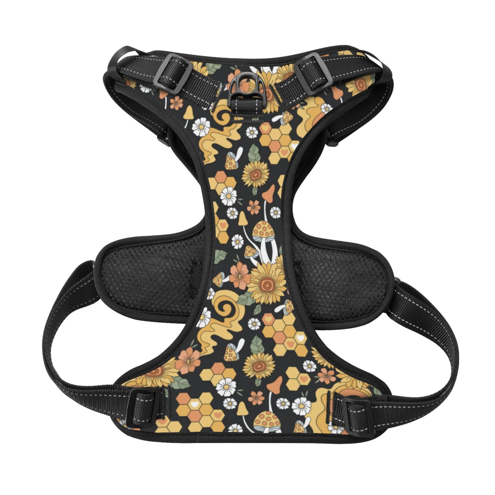 Kdxio Sunflowers Bee Print No Pull Dog Harness Adjustable Reflective Oxford Easy Control Medium Large Dog Harness for Training and Everyday-