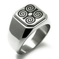 thumbnail image 1 of Stainless Steel Aztec Strength Rune Engraved Square Flat Top Biker Style Polished Signet Ring, 1 of 1