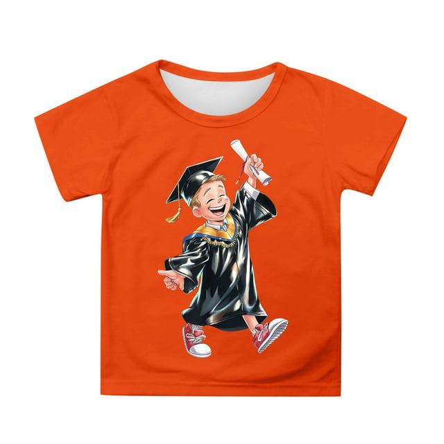 Hiiyo Big Girls Graduation Graphic Tee Cartoon Short Sleeve Crew T-Shirt, Sizes 3-13