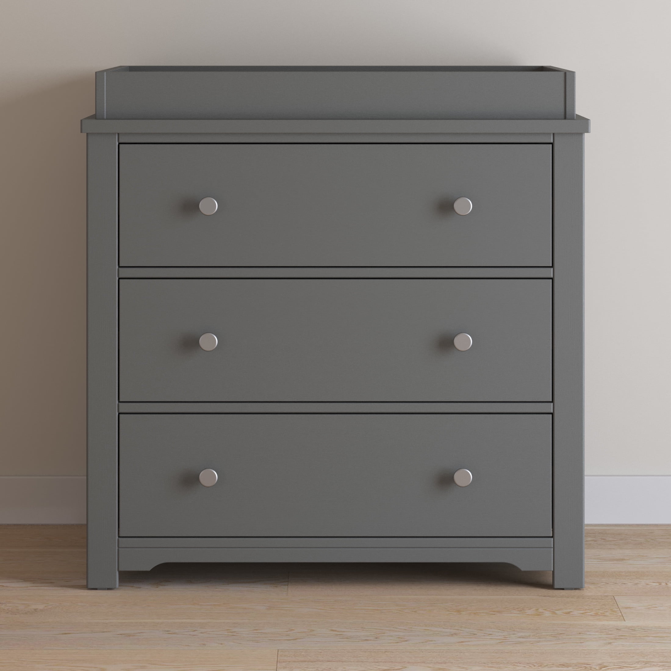 Child Craft Harmony 3 Drawer Dresser with Removable Changing Table Topper for Nursery or Bedroom, (Brushed Pebble)