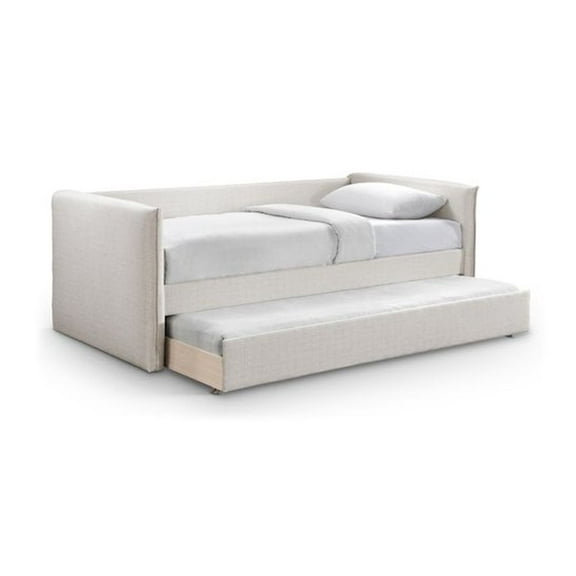 Meridian Furniture Colton Cream Linen Textured Fabric Twin Daybed