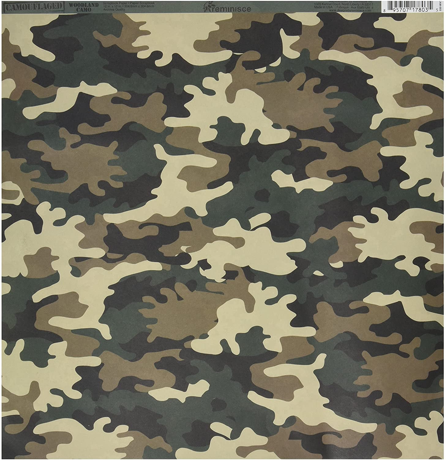 Reminisce Camouflaged 12 by 12Inch Double Sided Scrapbook Paper, Woodland Camo (CAM003