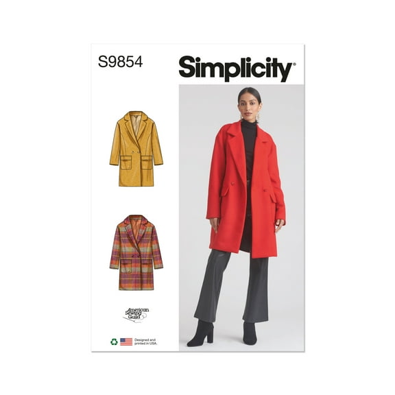 Simplicity Sewing Pattern 9854 - Misses' Lined Coat for American Sewing Guild, Size: Y5 (18-20-22-24-26)