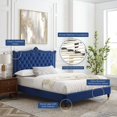 thumbnail image 2 of Platform Bed Frame, Nailhead, Queen Size, Blue Navy, Velvet, Modern Contemporary, Bedroom Master Guest Suite Room, 2 of 10