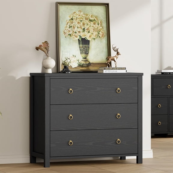 3 Drawer Dresser for Bedroom, 29 Inch Tall Chest of Drawers for Closet, Modern Clothes Storage Cabinet & Vertical Drawer Organizer for Living Room, Hallway, Nursery, Black