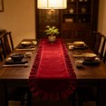 thumbnail image 5 of Doghiosgha Satin Ruffle Table Runner Wedding Bridal Shower Birthday Dinner Table Decor, 11.8x47.2 Inch, Red, 5 of 6