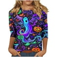 thumbnail image 2 of Inverlee Womens Halloween Shirts Plus Size Pumpkin Ghost Graphic Tees Classic Crewneck T-shirt 3/4 Sleeve Dressy Casual Blouse Tops Halloween Clothes, 2 of 5