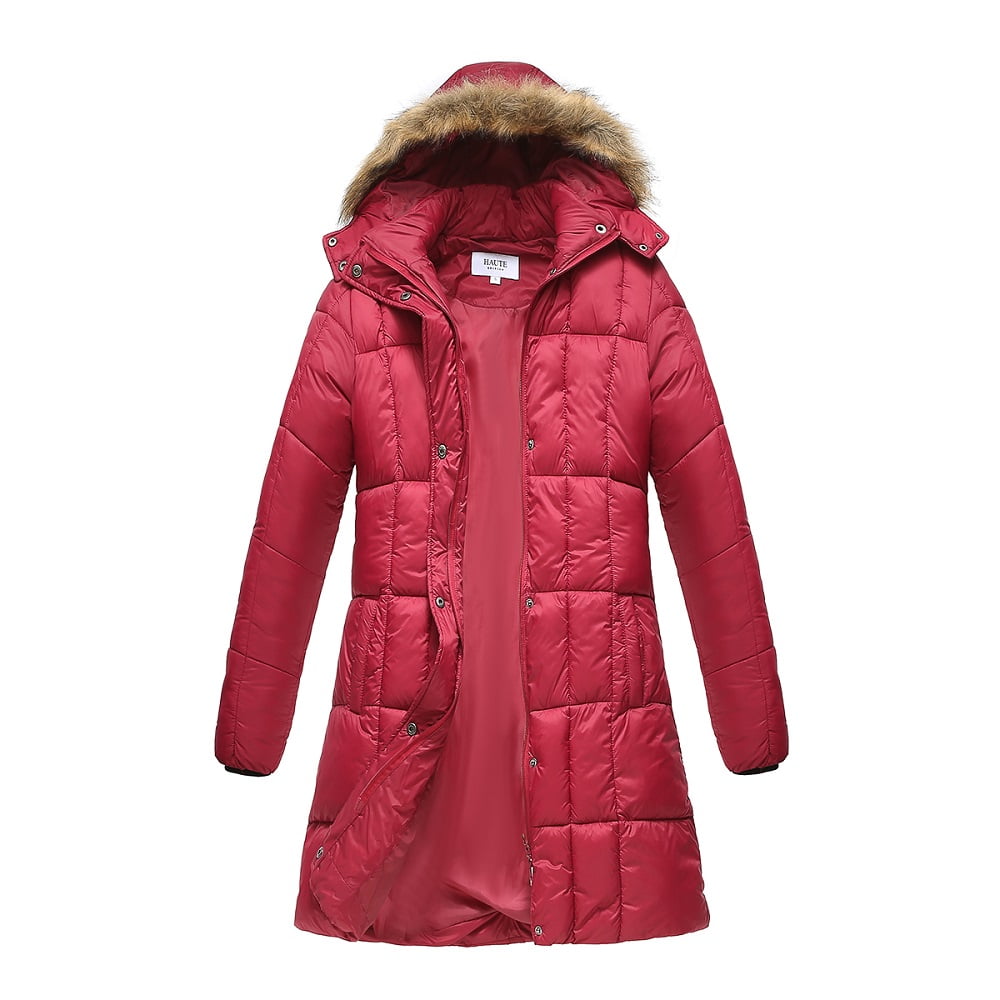 Girls Kids Puffa Puffer Parka Warm Faux Fur Lined Hood Jacket Coat Black Pink 