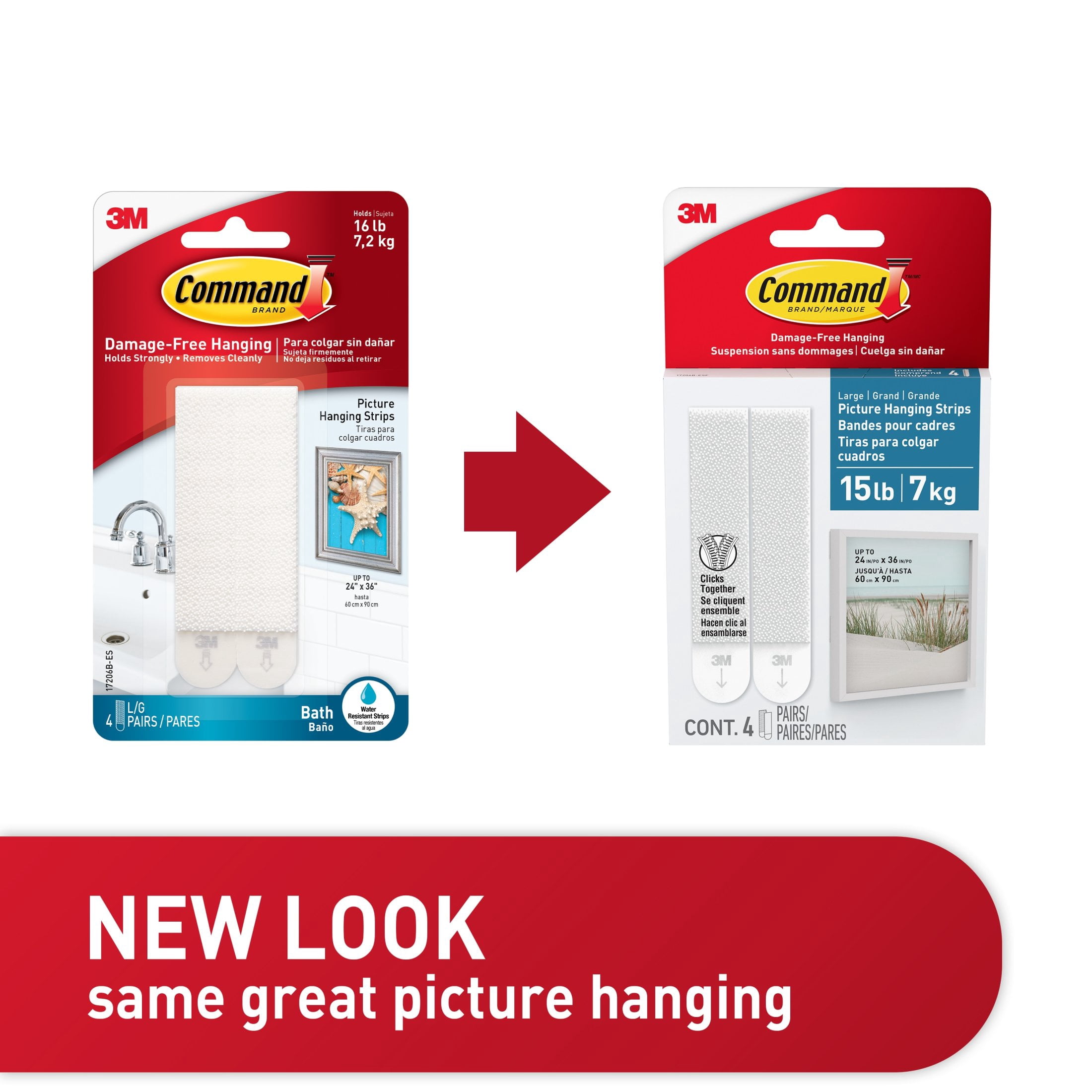 (3 pack) Command Bath Picture Hanging Strips, Large, White, 4 Water Resistant Pairs