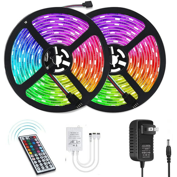 LED Strip Lights, 32.8ft Flexible Waterproof RGB Strip Lights with Remote Color Changing SMD3528 12V 30LED Beads for DIY Decoration Bedroom Kitchen Party Christmas