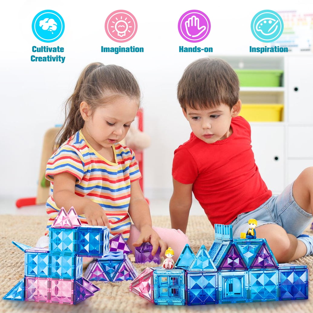 FunMagic 102pcs Magnetic Tiles - 3D Diamond Building Blocks for Pretend Play, Magnetic Toys Birthday Gifts for Your Kids
