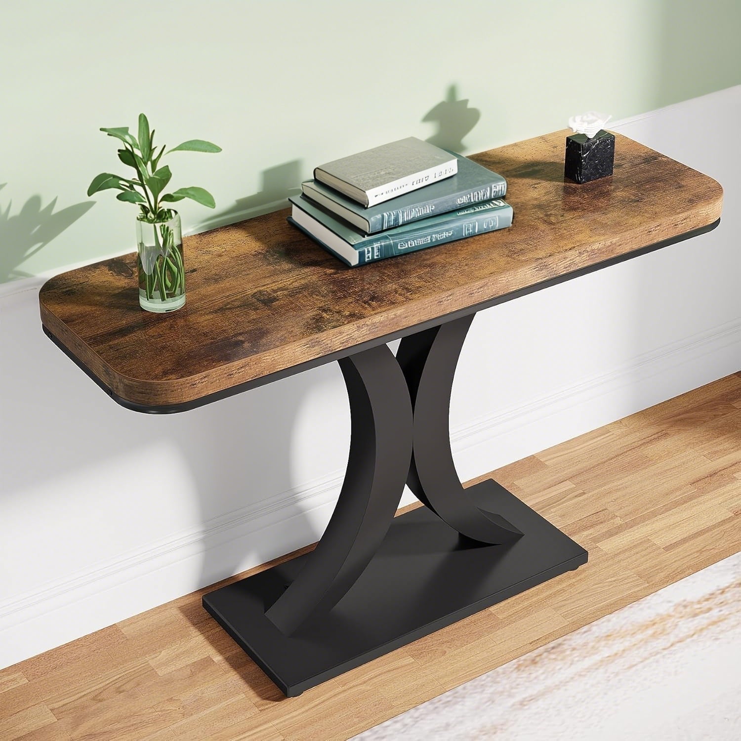 40" Narrow Console Table, Modern Industrial Entryway Foyer Table with Geometric Metal Base
