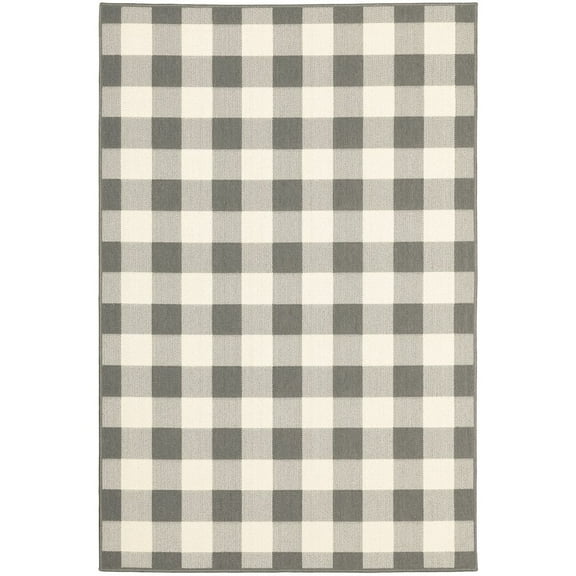 Oriental Weavers Marina Indoor/Outdoor Rug - 2598W - 8'6" x 13' - in Grey/ Ivory - Modern Farmhouse Style, Water, Stain and Fade Resistant, Hose Clean, Patio, Outdoor Living Area Rug