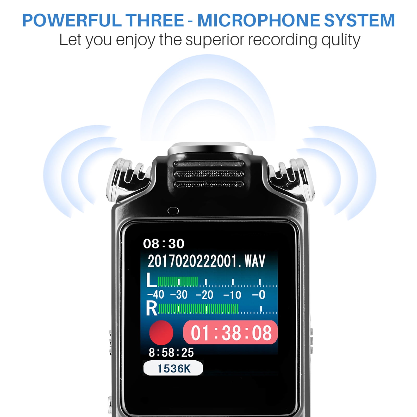 Andoer 8GB Voice Recorder Noise Cancelling Audio Recorder Double Microphone for  Voice Activated Recording Metal Case