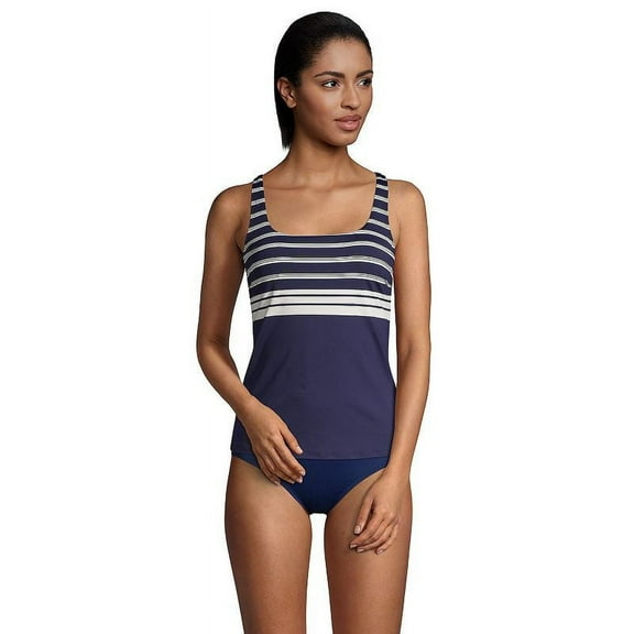 Lands' End Womens Chlorine Resistant Square Neck Tankini Top-Clean Navy/Ivory Founders Stripe Regular 6