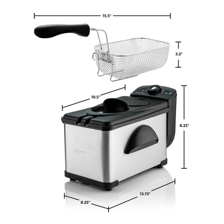 OVENTE New Electric Deep Fryer 2 Liter Capacity, 1500 Watt Lid with Viewing Window, Silver FDM2201BR