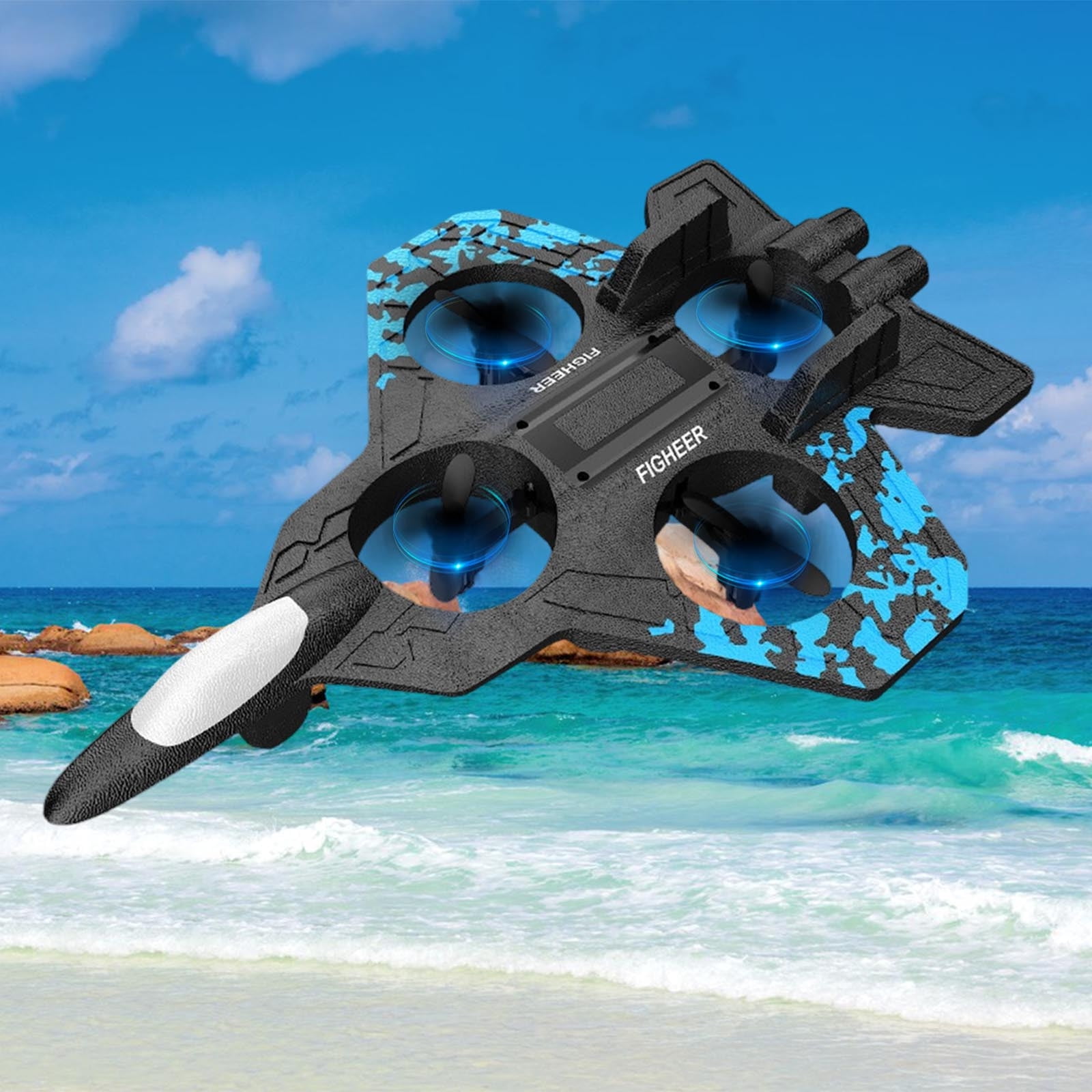 Foam RC Fighter Drone for Ki-ds, Long Battery Life Quadcopter with Battle Mode, Easy Fly Remote Control Plane, Durable Toy for B-oys & Gi-rls Outdoor