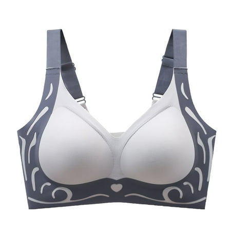 PRORMOOW Seamless Bras  Wireless Bras  Push Up Bras  Women s Sports Bras  Plus Size Bras  Women s Large Size Seamless Steel Ring Sports Gathering Fixing Cup Bra  Navy  34
