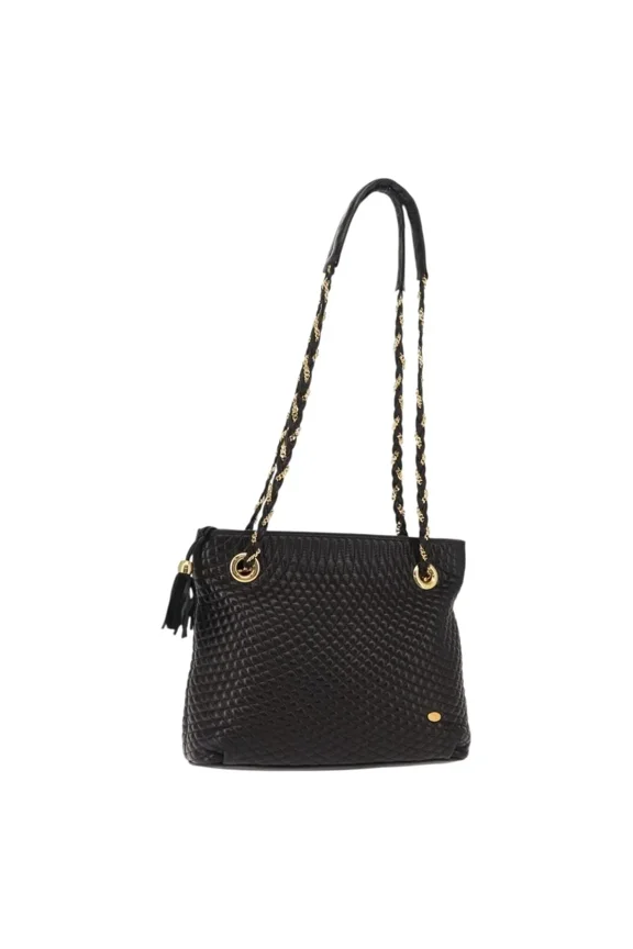 Pre-Owned Bally Vintage Chain Quilted Leather Black Leather Shoulder Bag Bag