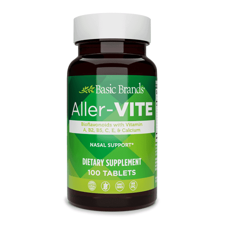 Basic Brands Aller-Vite Nasal Support, Bioflavonoids, Relieves Itchy Nose & Eyes, 100 Tablets