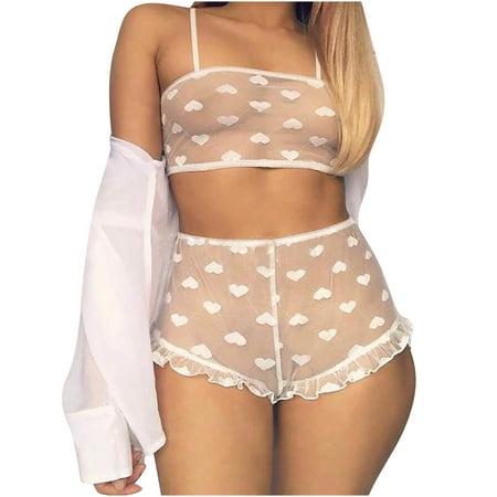 

VerPetridure Sexy Lingerie for Women Naughty Plus Size Women s Summer Perspective Love Gauze Lace Transparent Sexy Suspenders Pajam
