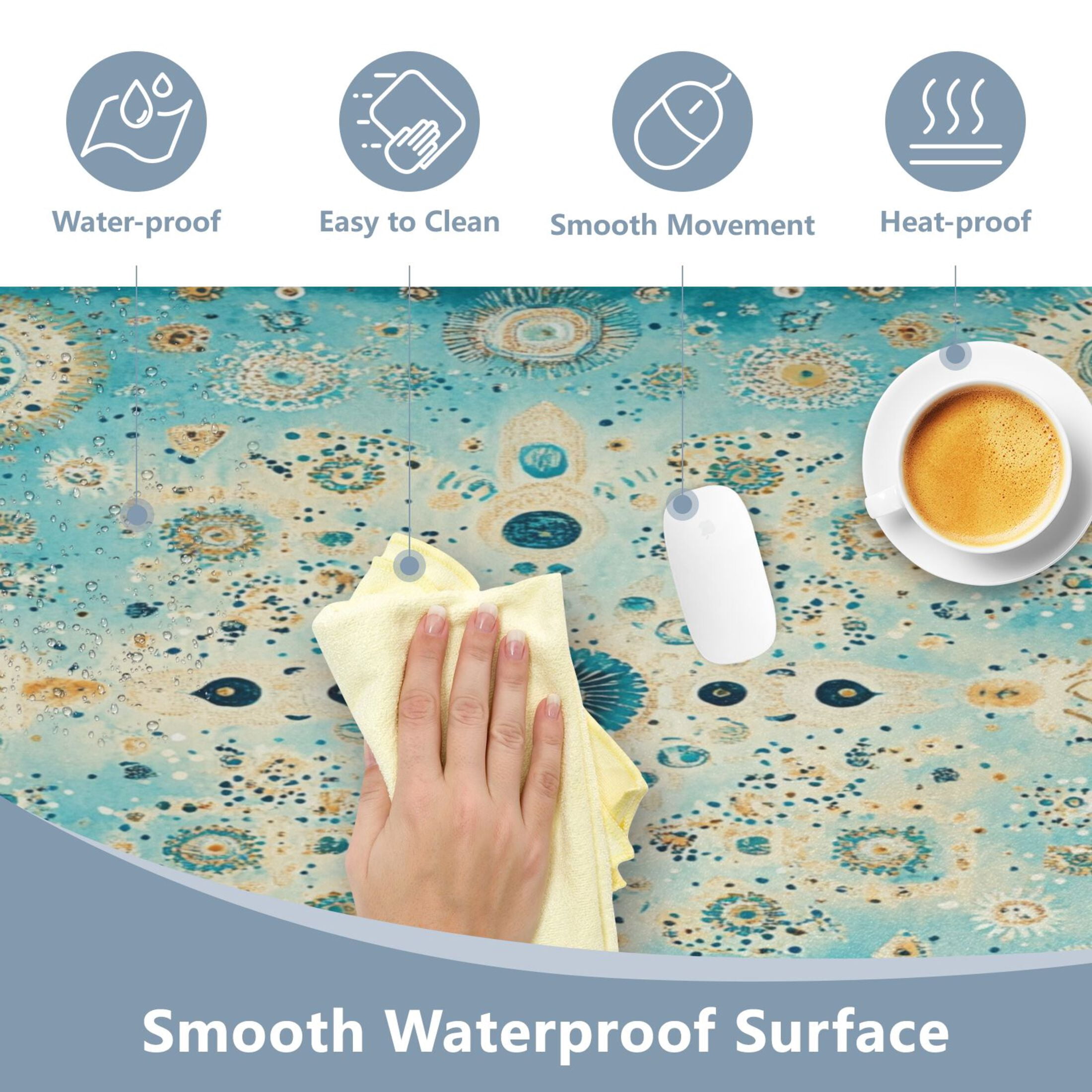 Wobogo Moroccan Style Pattern Gaming Mouse Pad Non-slip Leather Desk Mat Water Resist Keyboard Pad for Gamer Office 16.5×35.4in
