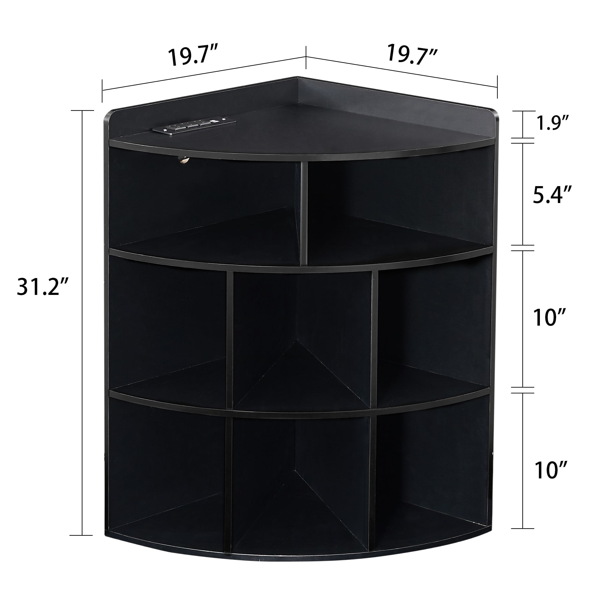 VECELO Corner Cabinet Storage with USB Ports and Outlets, Wooden Cubby Bookshelf for Small Space, Adjustable Shelves Corner Cube Toy Storage for Playroom, Bedroom, Living Room, Black