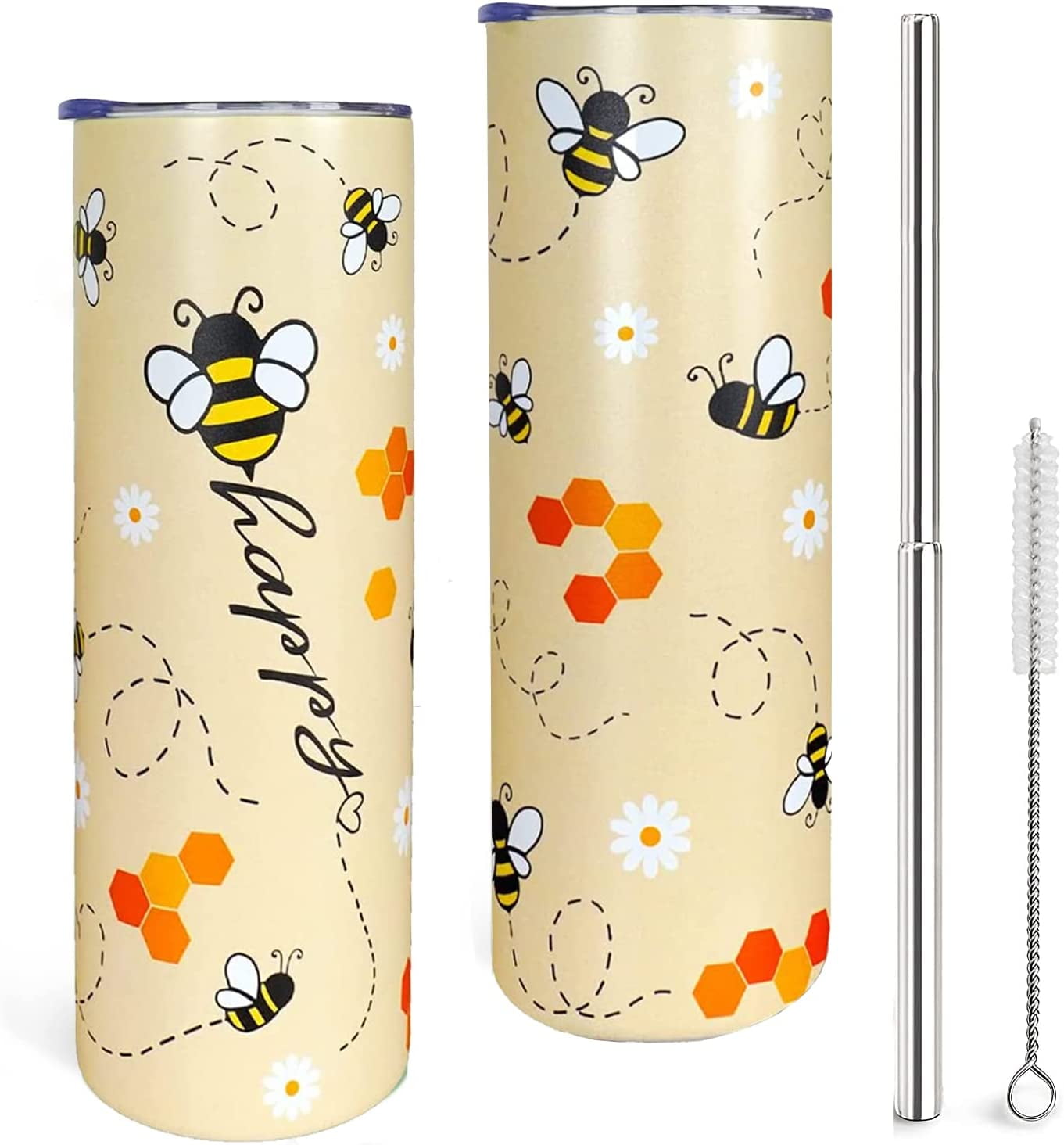 Purple Honeycomb Bee Tumbler Cup, Golden Yellow Purple Flourish 10oz or  20oz Insulated Cup, Iced Coffee Tumbler, Hot or Cold Beverages 