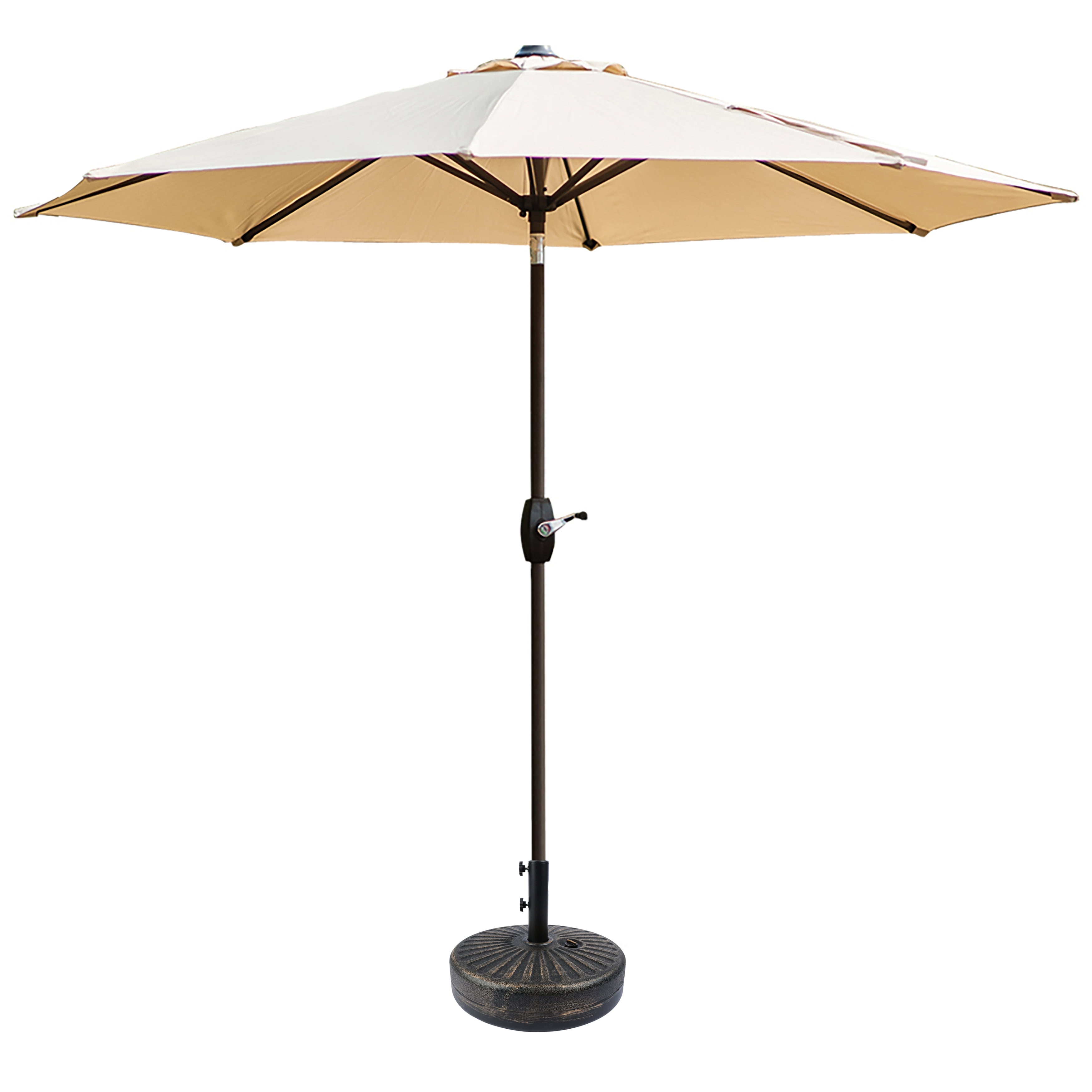 Aldo 9 Ft Market Outdoor Patio Umbrella With Round Bronze Base Beige