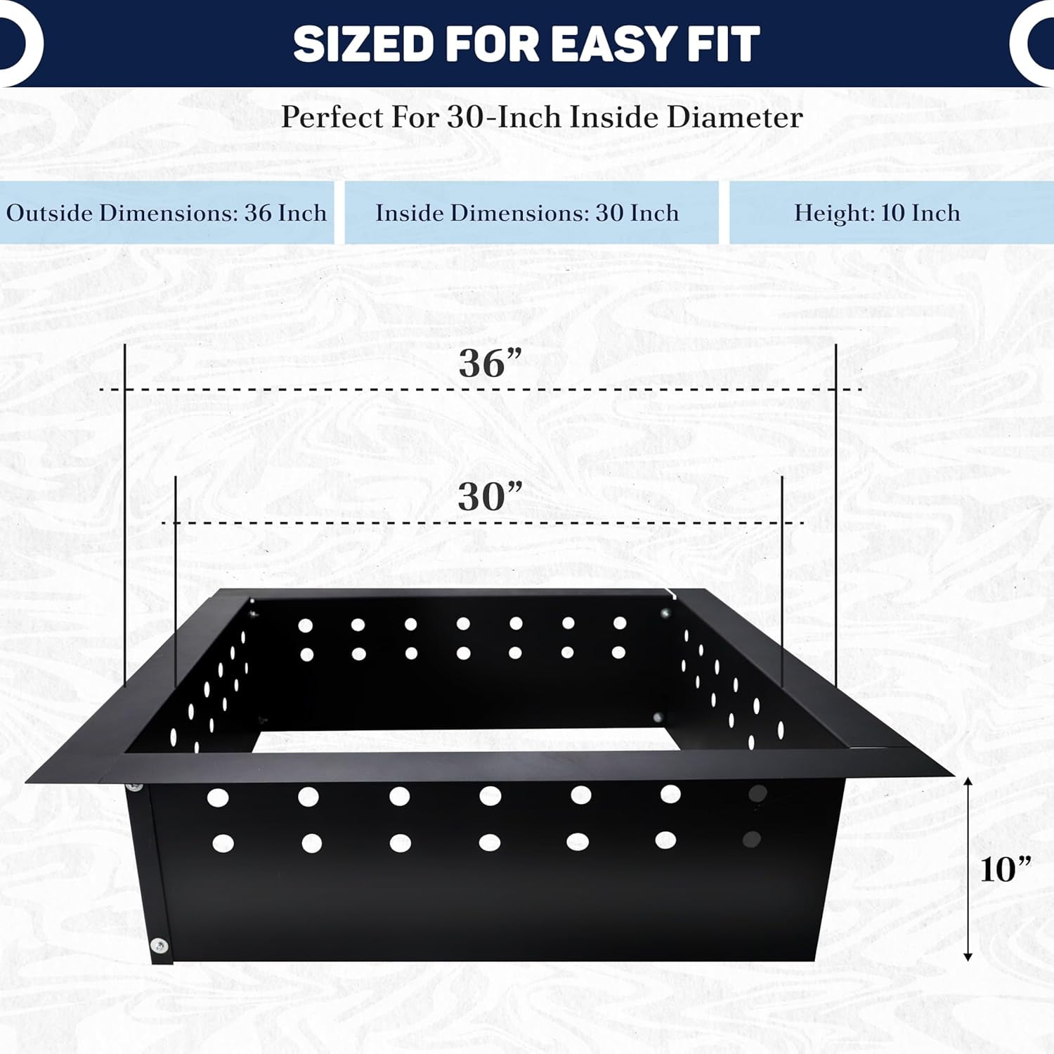 FEBTECH Smokeless Fire Pit Insert Square - 36 inch OD & 30 inch ID - With Heat Resistant Coating For Outdoor Bonfire