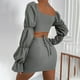 thumbnail image 5 of Conjuntos de blusa de manga larga y minivestido con cuello en V para mujer a la moda de 2 piezas Wmkox8yi  bvn778, 5 of 9