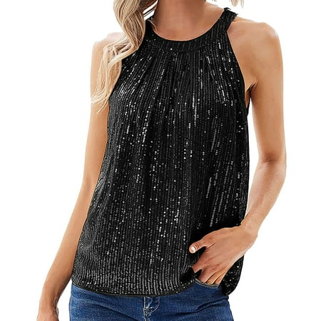 BKQCNKM Tank Top For Women Women S Sequin Suspender Party Neck Suspender Vest Corset Tops For Women Womens Fashion Black XL