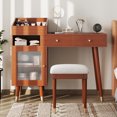 thumbnail image 2 of DreamBuck Modern Makeup Vanity Desk with Drawers, Cabinet & Charging Port, Space-saving Dressing Table Set with Stool for Small Places, Walnut, 2 of 8