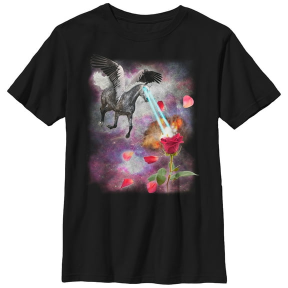 Boy's Lost Gods Space Pegasus Laser Eyes Graphic Tee Black Large
