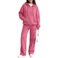thumbnail image 5 of Women Zip Up Hooded Sweatsuit Set Oversized Full Zip Hoodie Wide Leg Sweatpants Casual Matching Outfit M, 5 of 7